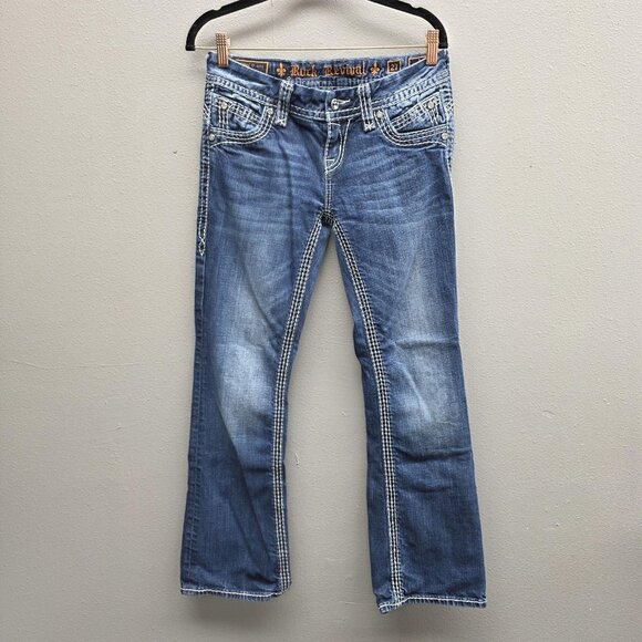 Rock Revival Jeans Womens 27 Blue Bootcut Liz Buckle Exclusive Embroidered Denim - Picture 1 of 16
